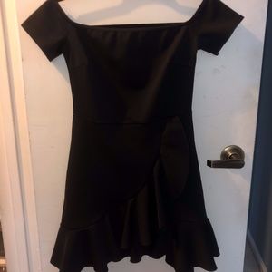 Off-The-Shoulder Black Ruffle Dress